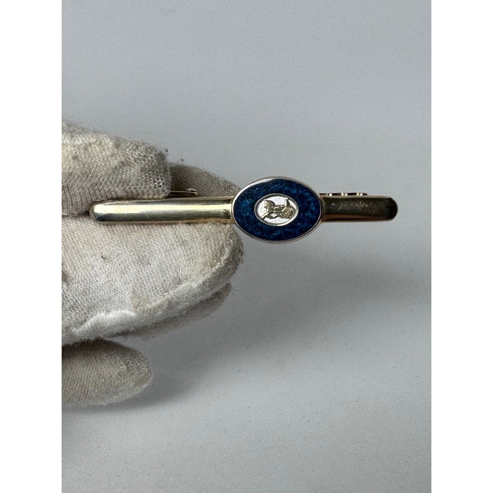 Vintage  CELINE Paris‎ Navy Blue Enamel Carriage Horse Tie Clip Clasp - Picture 5 of 10